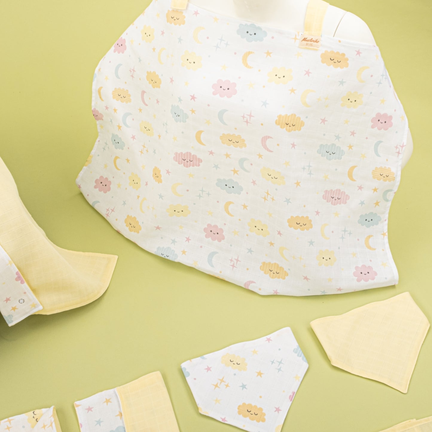 9 Parça Avantajlı Set - Çift Taraflı - Sarı Muslin - Sarı Bulut
