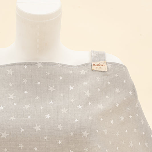 Çift Katlı Muslin Emzirme Önlüğü - Gri Minik Yıldızlar