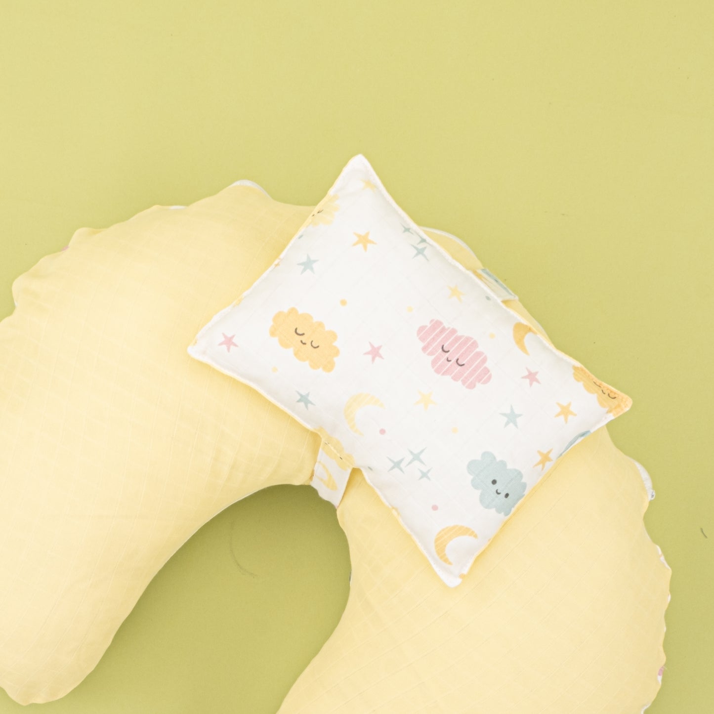 Emzirme Yastığı - Çift Taraflı - Sarı Muslin - Sarı Bulut
