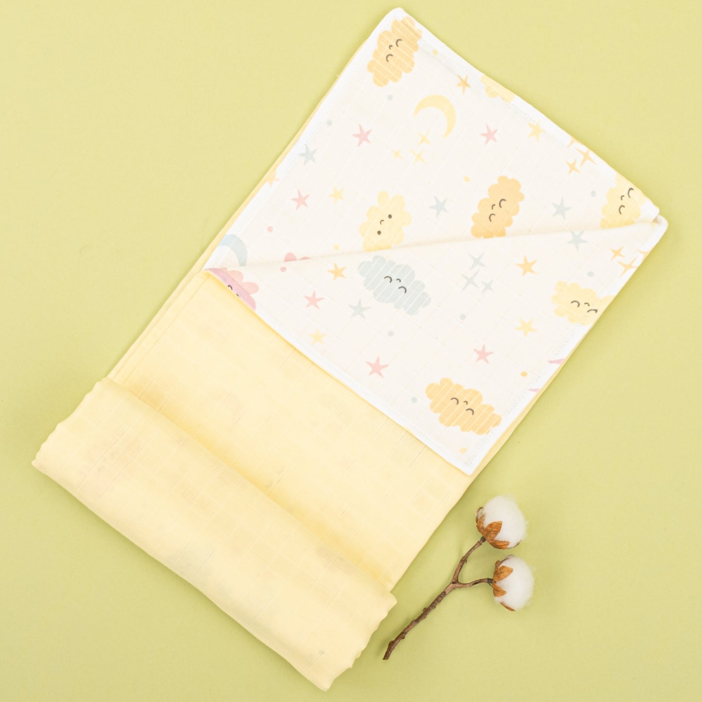 Çift Taraflı Muslin Örtü - Sarı Muslin - Sarı Bulut