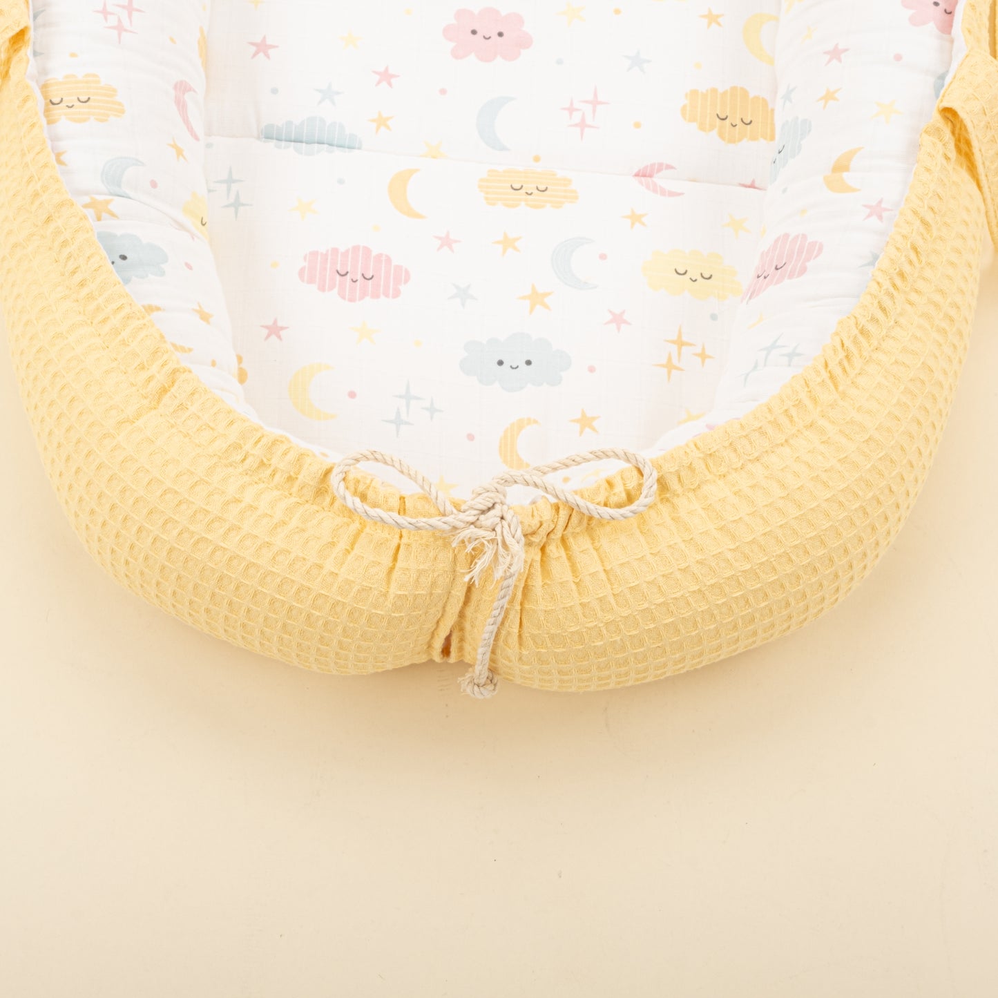 Babynest ve Yastık - Çift Taraflı - Sarı Petek - Sarı Bulut
