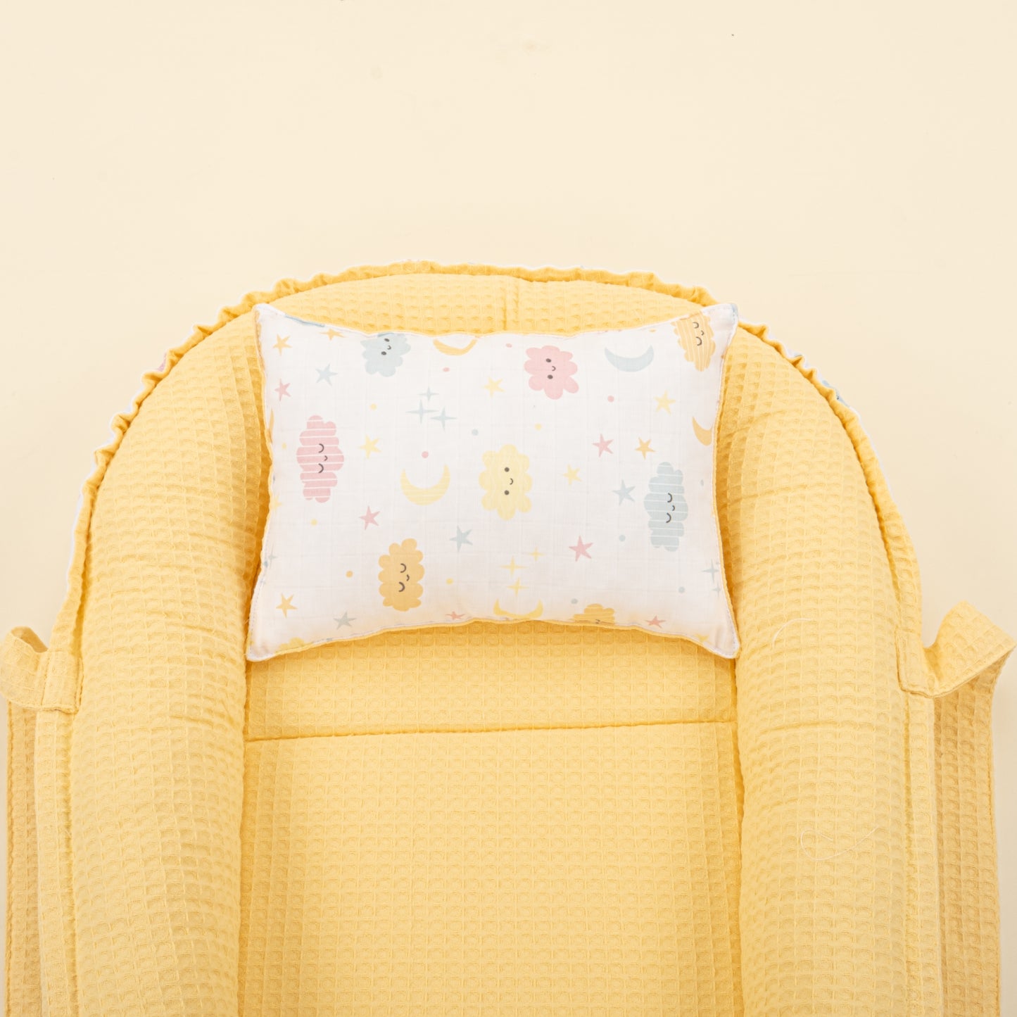 Babynest ve Yastık - Çift Taraflı - Sarı Petek - Sarı Bulut