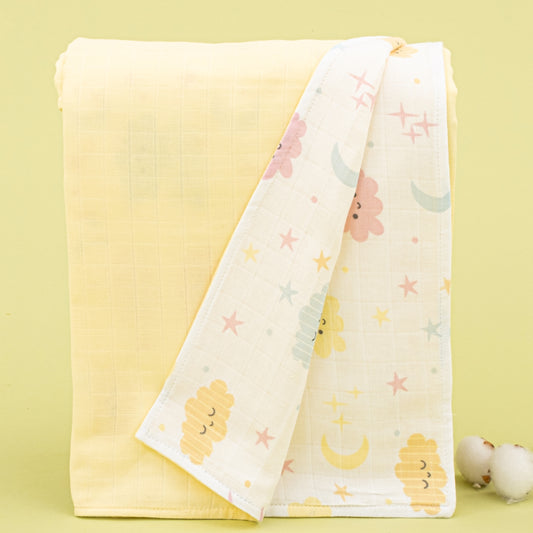 Çift Taraflı Muslin Örtü - Sarı Muslin - Sarı Bulut