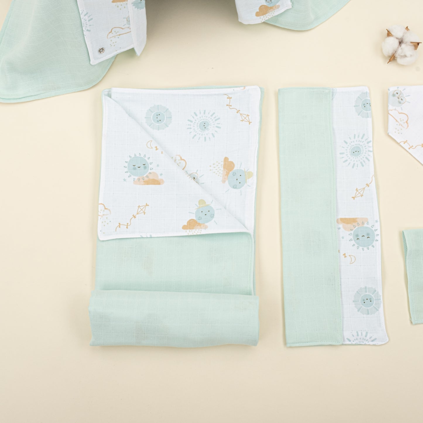 9 Parça Avantajlı Set - Çift Taraflı - Su Yeşili Muslin - Su Yeşili Güneş