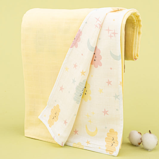 Çift Taraflı Muslin Örtü - Sarı Muslin - Sarı Bulut
