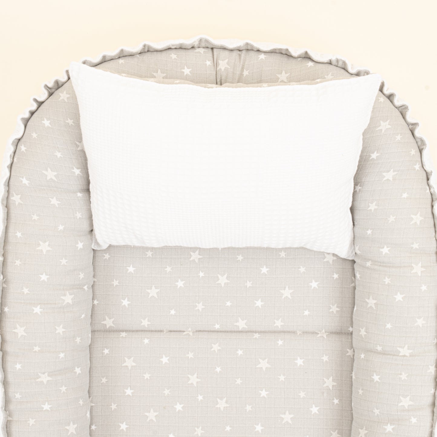 Babynest ve Yastık - Çift Taraflı - Beyaz Waffle - Gri Minik Yıldızlar
