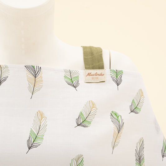 Çift Katlı Muslin Emzirme Önlüğü - Yeşil Tüy