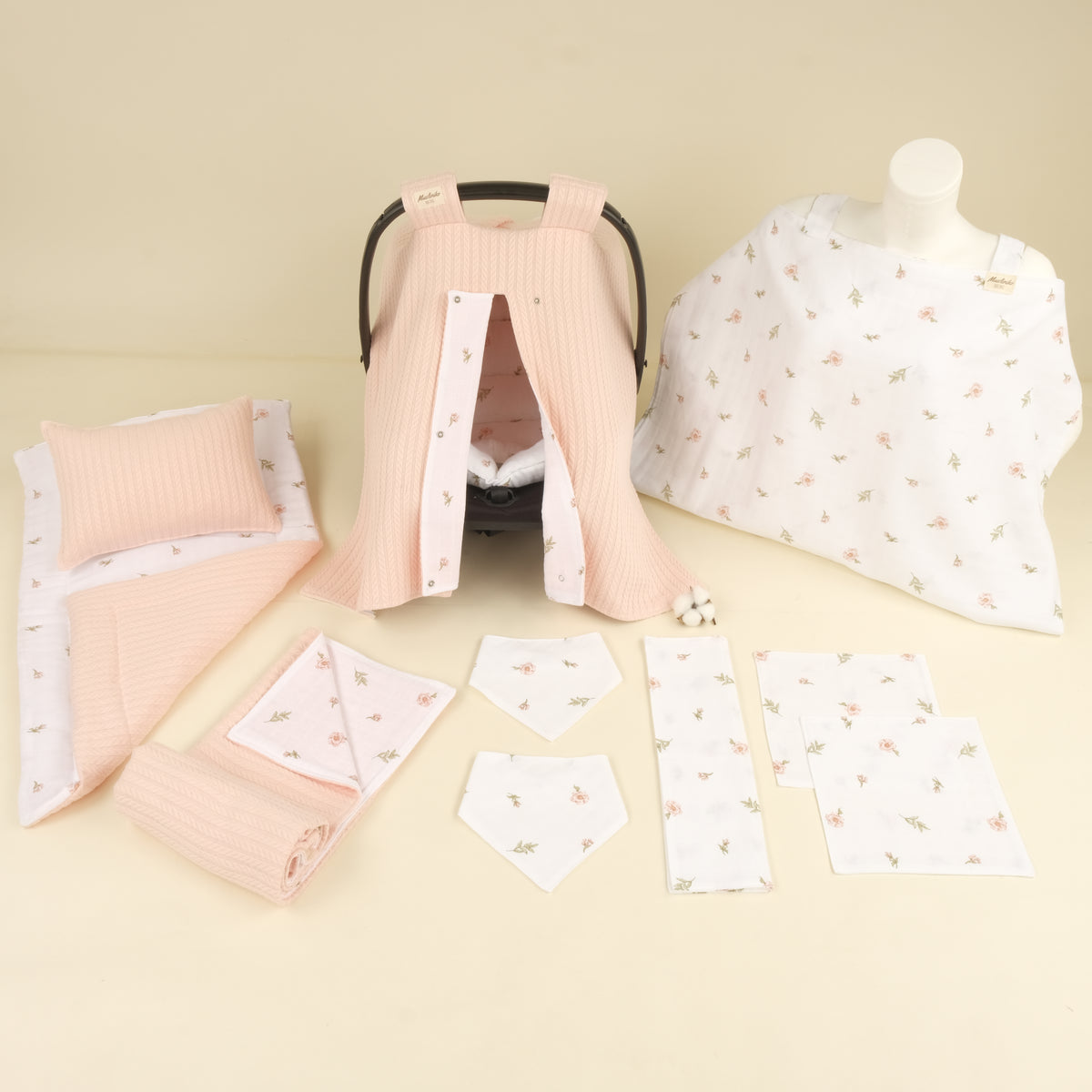 11 Parça Set - Çift Taraflı - Somon Örgü - Rose