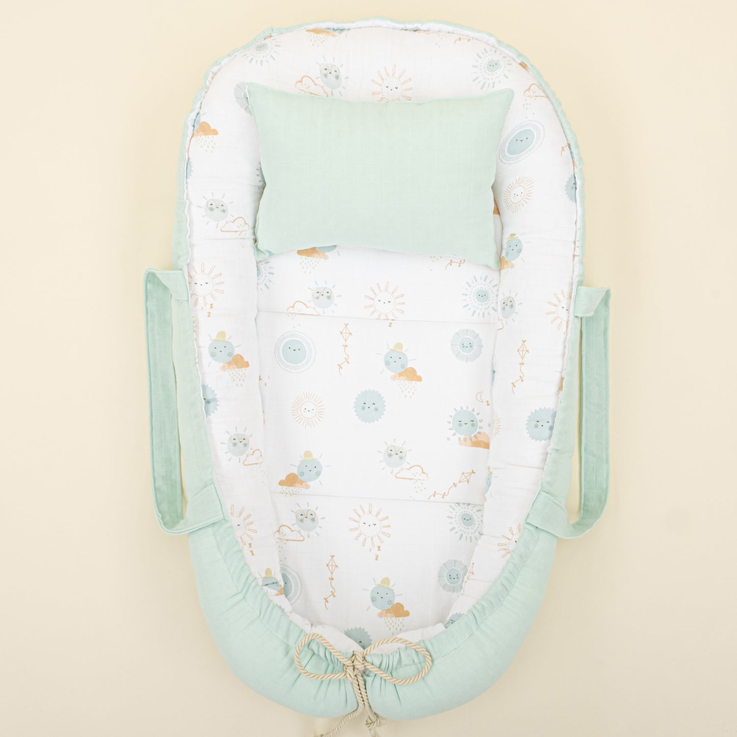 Babynest - Çift Taraflı - Su Yeşili Muslin - Su Yeşili Güneş
