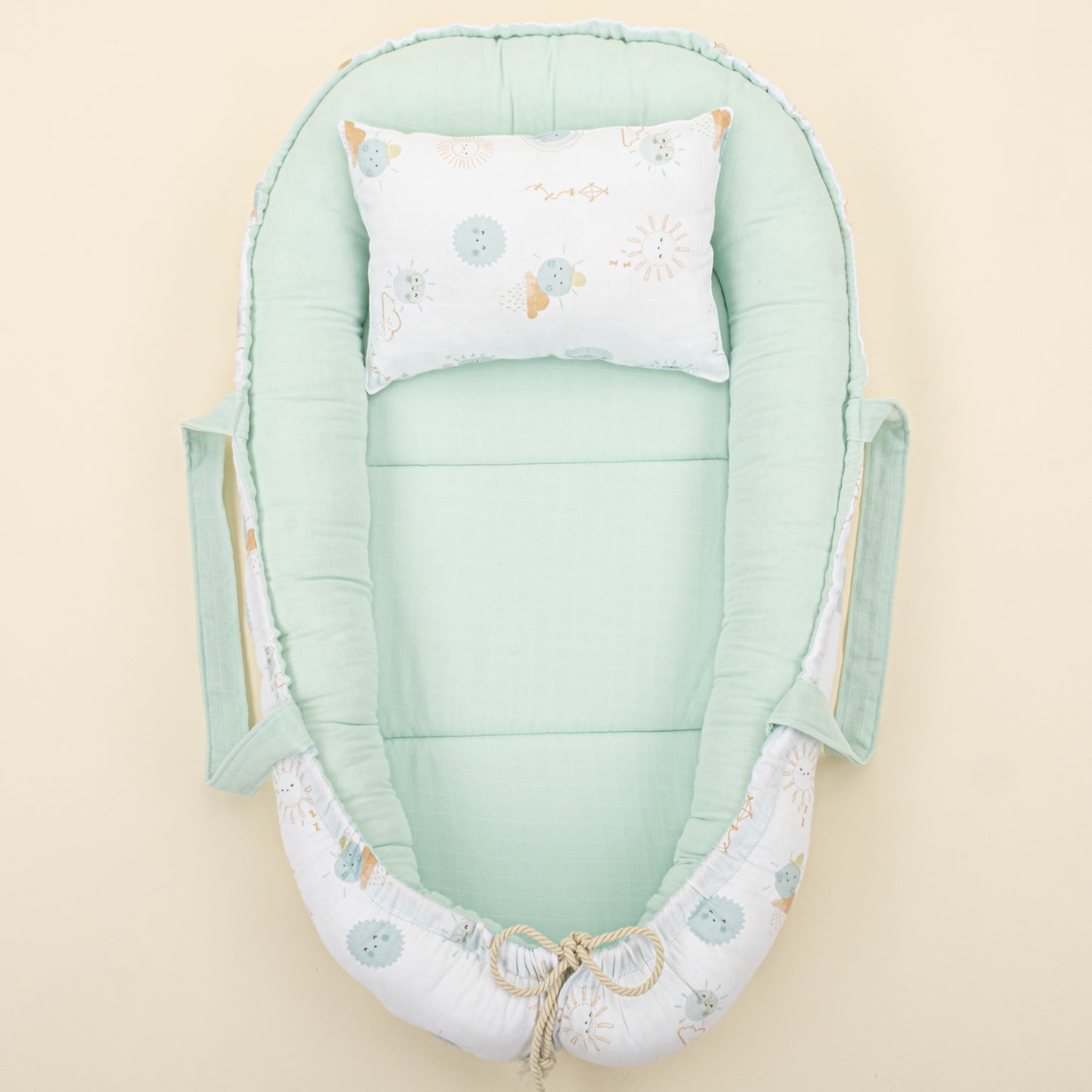 Babynest - Çift Taraflı - Su Yeşili Muslin - Su Yeşili Güneş
