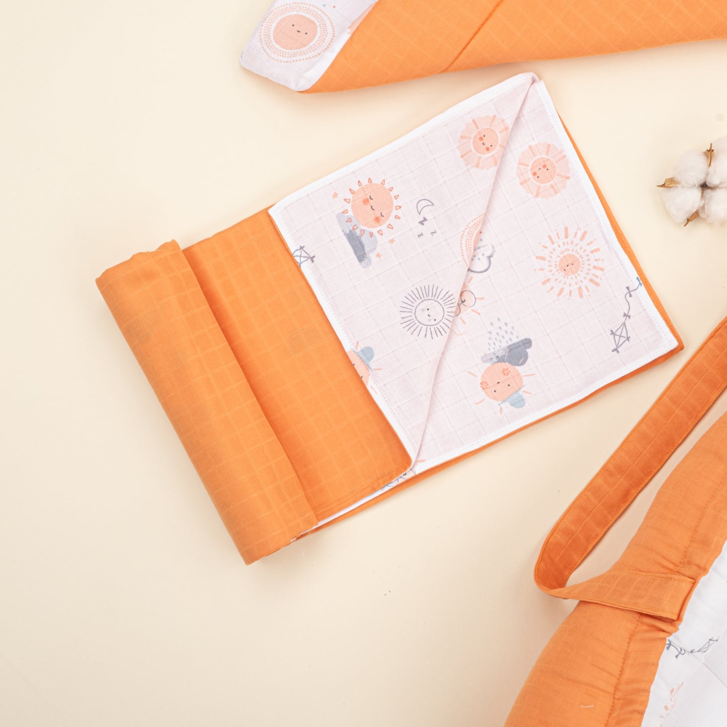 18 Parça Full Set - Çift Taraflı - Turuncu Muslin - Turuncu Güneş