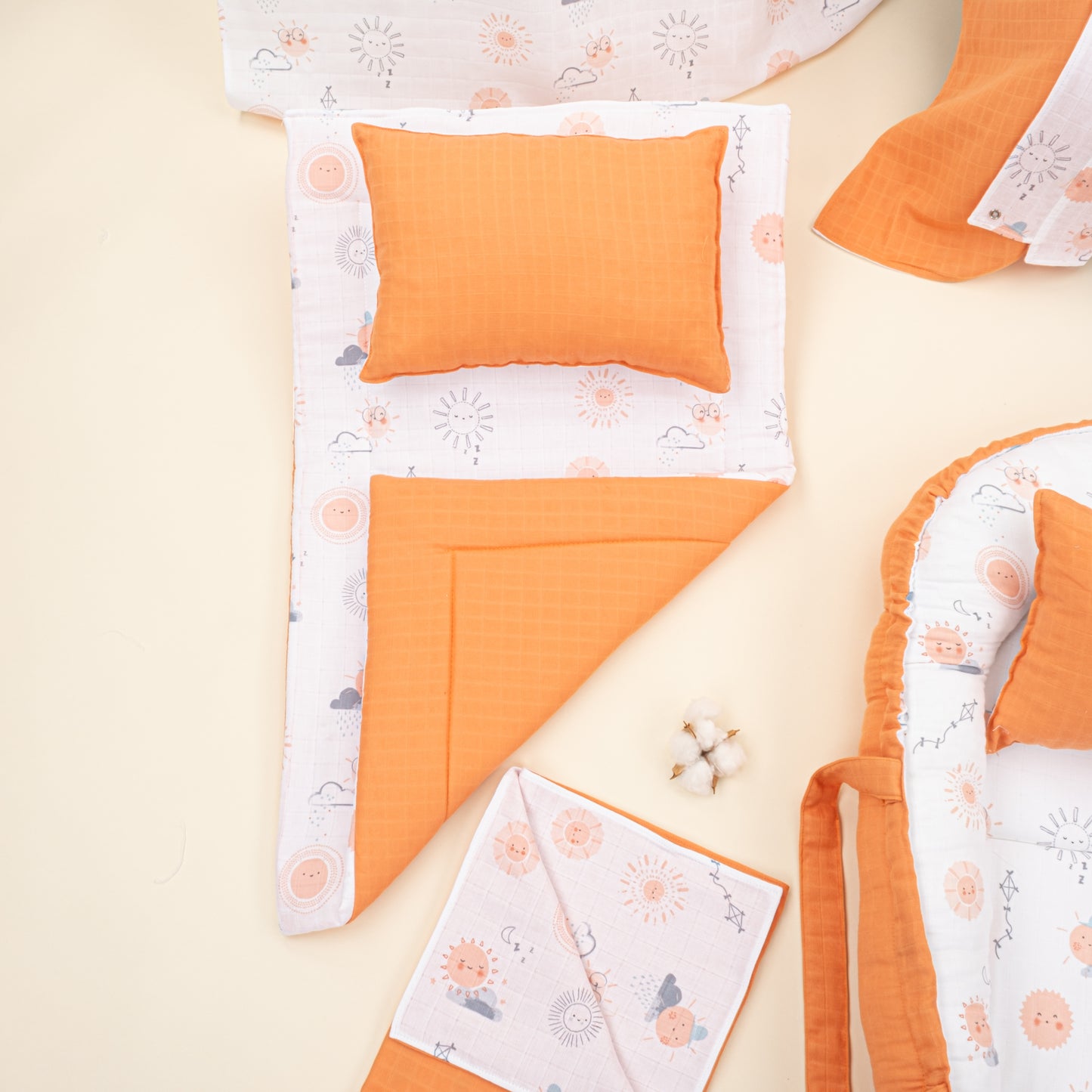 18 Parça Full Set - Çift Taraflı - Turuncu Muslin - Turuncu Güneş