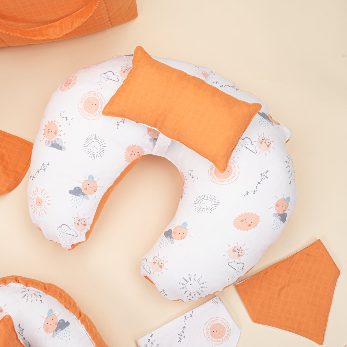 18 Parça Full Set - Çift Taraflı - Turuncu Muslin - Turuncu Güneş