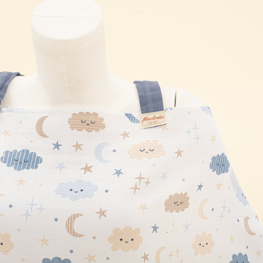 Çift Katlı Muslin Emzirme Önlüğü - Mavi Bulut