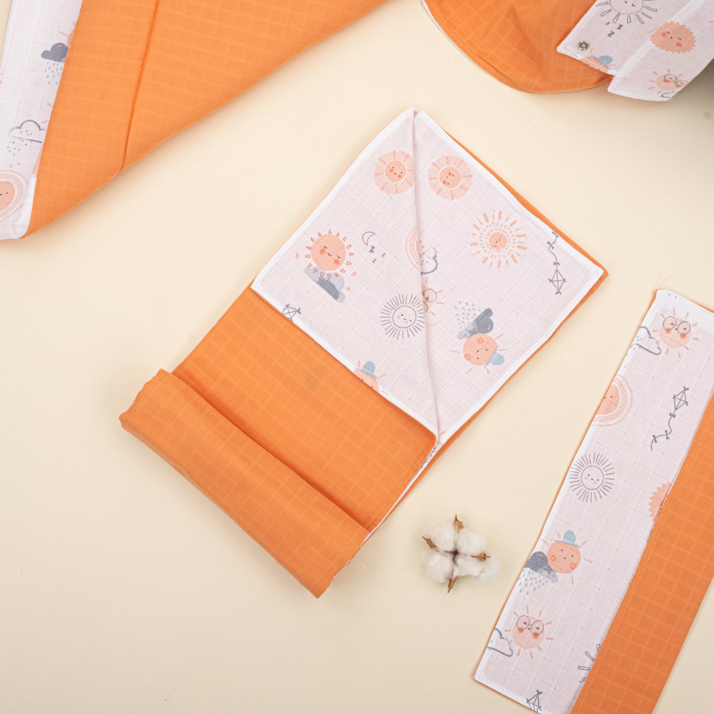 11 Parça Avantajlı Set - Çift Taraflı - Turuncu Muslin - Turuncu Güneş