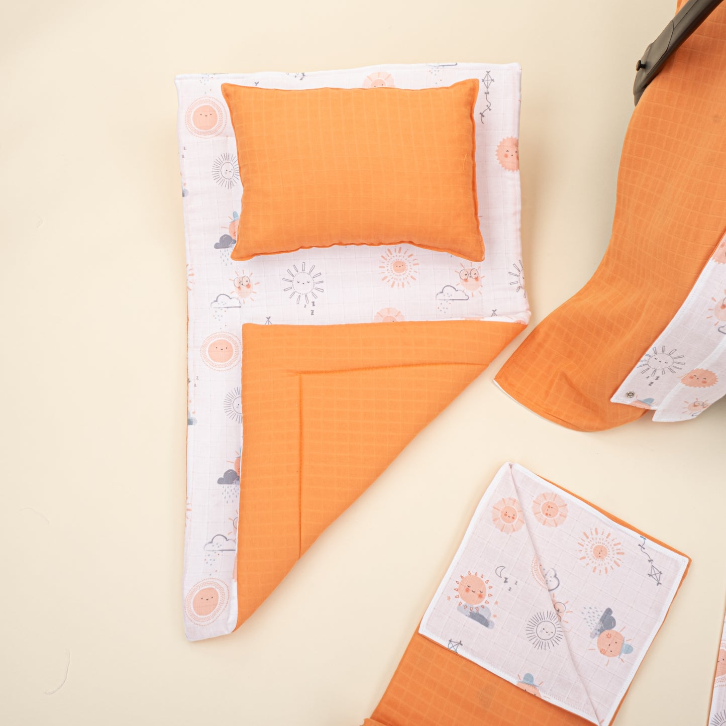 11 Parça Avantajlı Set - Çift Taraflı - Turuncu Muslin - Turuncu Güneş