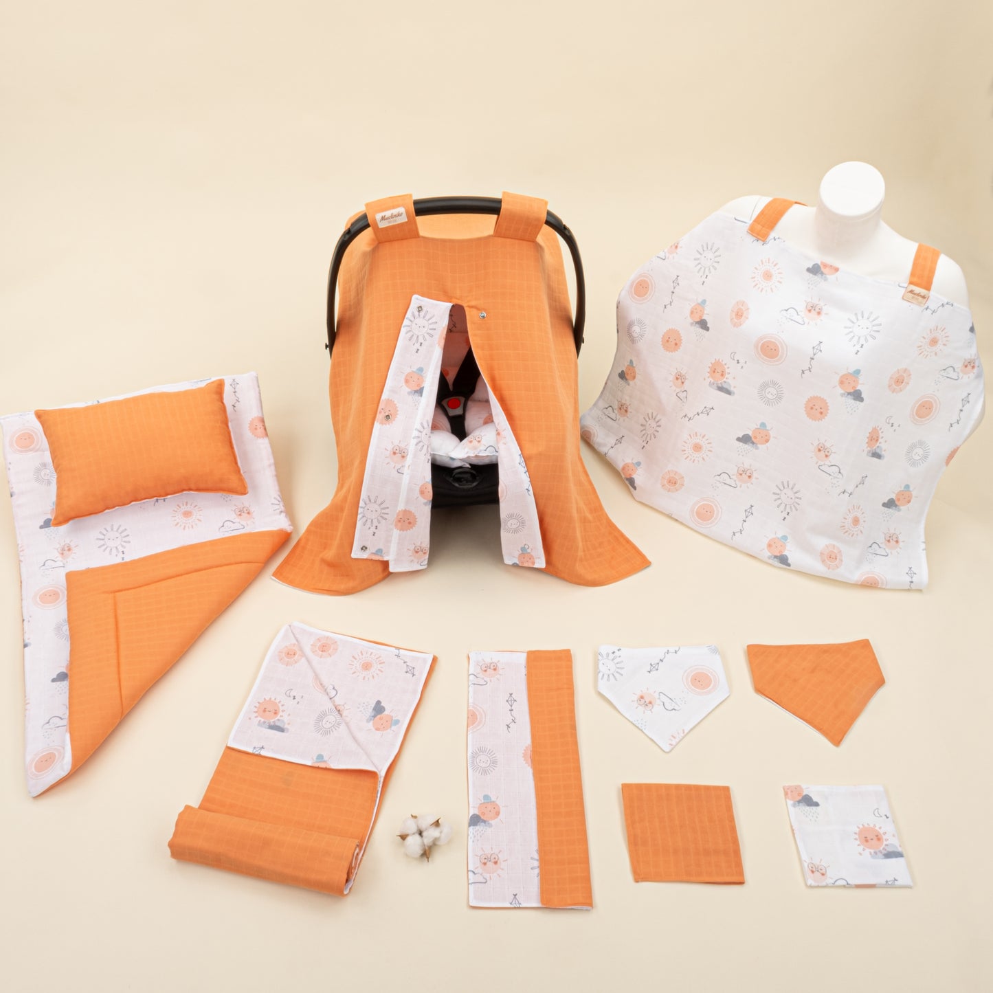 11 Parça Avantajlı Set - Çift Taraflı - Turuncu Muslin - Turuncu Güneş