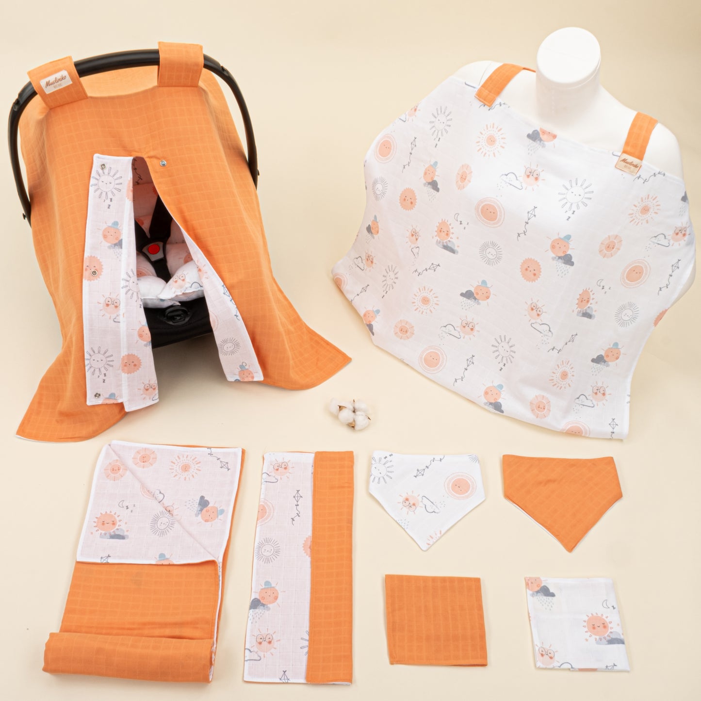 9 Parça Avantajlı Set - Çift Taraflı - Turuncu Muslin - Turuncu Güneş
