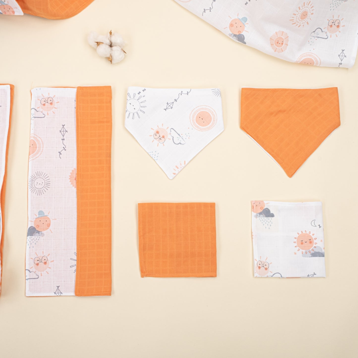 9 Parça Avantajlı Set - Çift Taraflı - Turuncu Muslin - Turuncu Güneş