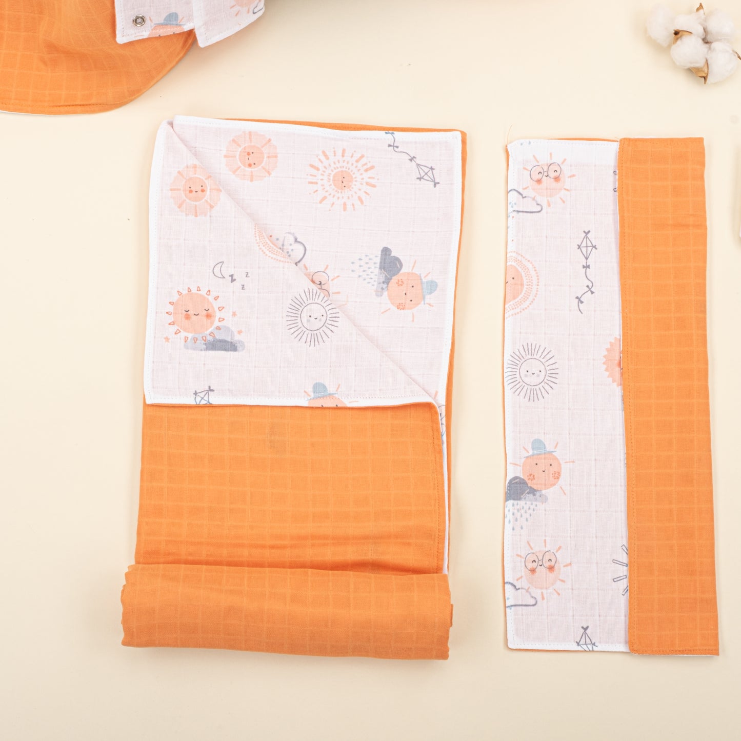 9 Parça Avantajlı Set - Çift Taraflı - Turuncu Muslin - Turuncu Güneş
