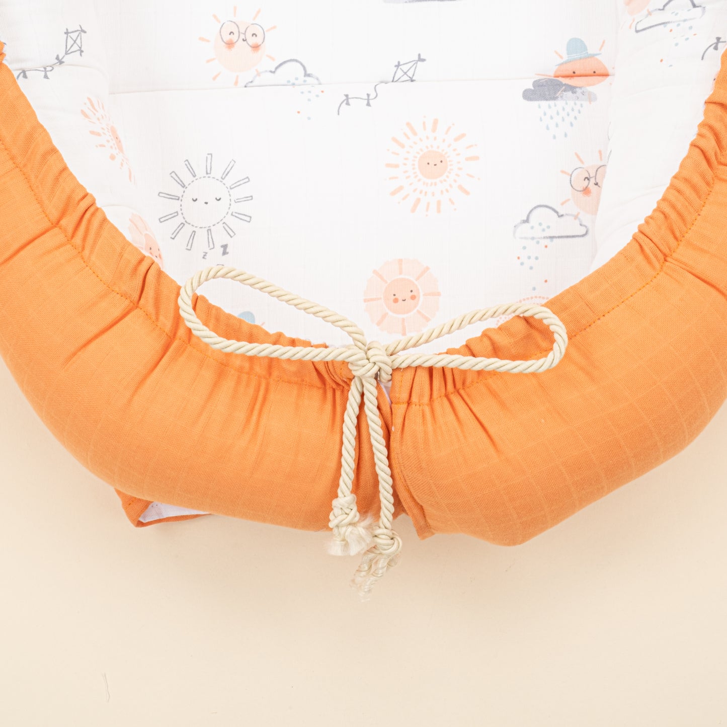 Babynest ve Yastık - Çift Taraflı - Turuncu Muslin - Turuncu Güneş
