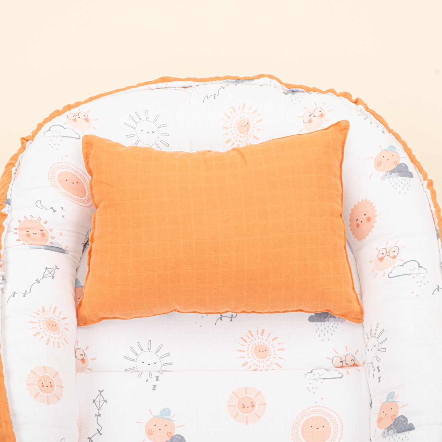 Babynest ve Yastık - Çift Taraflı - Turuncu Muslin - Turuncu Güneş