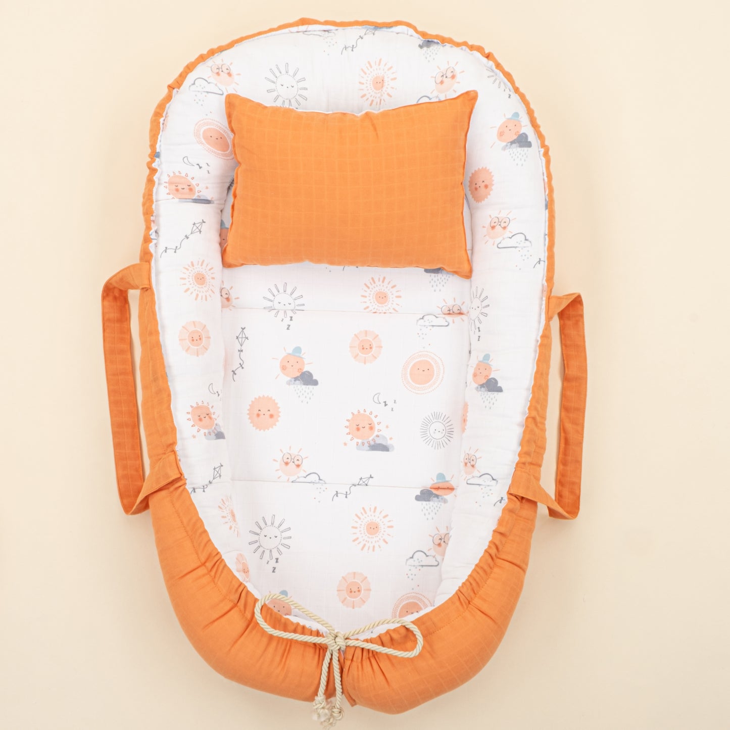 Babynest ve Yastık - Çift Taraflı - Turuncu Muslin - Turuncu Güneş