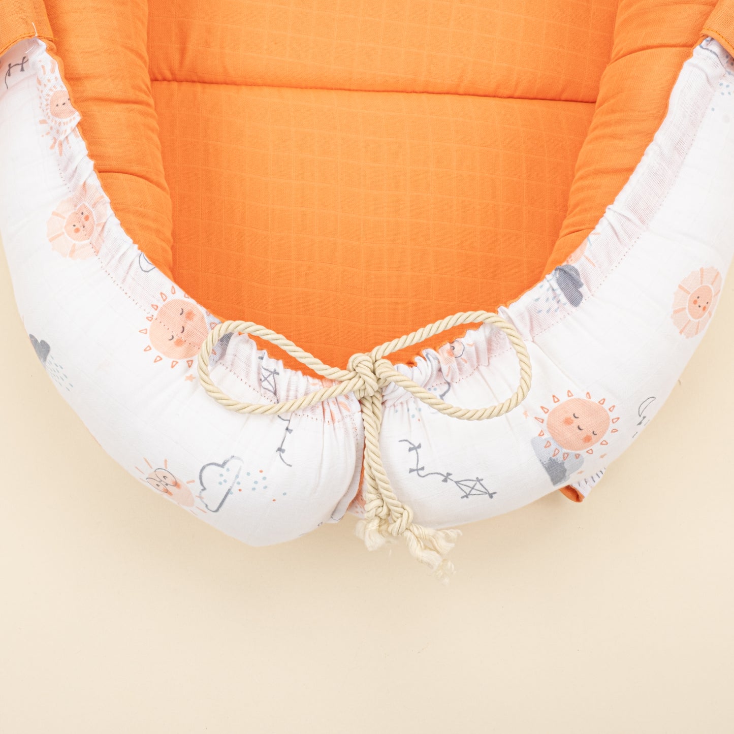 Babynest ve Yastık - Çift Taraflı - Turuncu Muslin - Turuncu Güneş