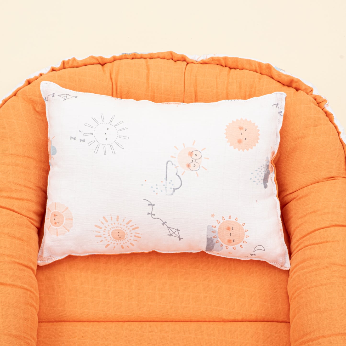 Babynest ve Yastık - Çift Taraflı - Turuncu Muslin - Turuncu Güneş