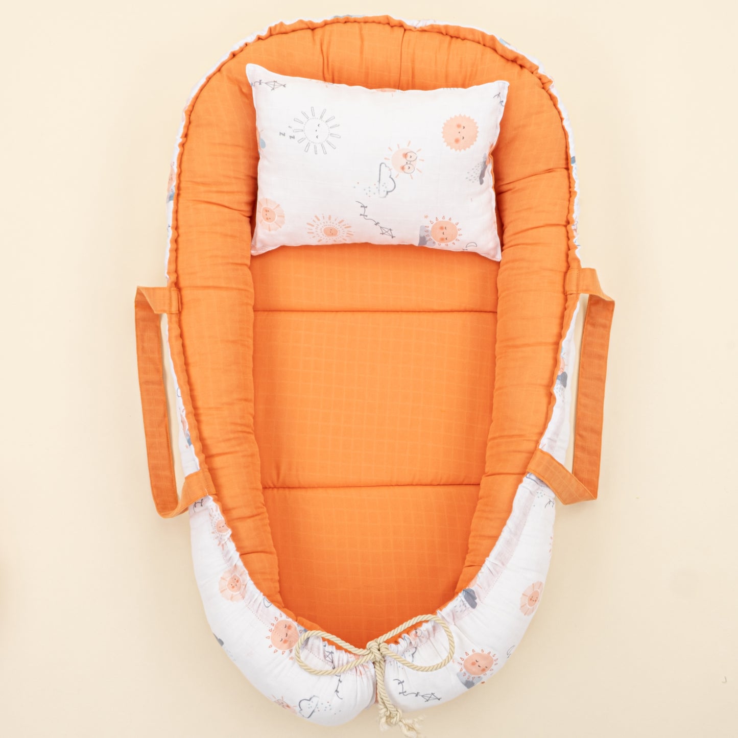 Babynest ve Yastık - Çift Taraflı - Turuncu Muslin - Turuncu Güneş