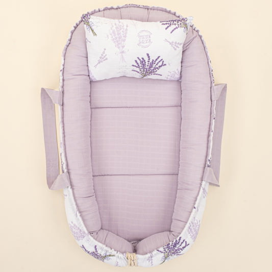 Babynest ve Yastık - Çift Taraflı - Lila Muslin - Lavanta