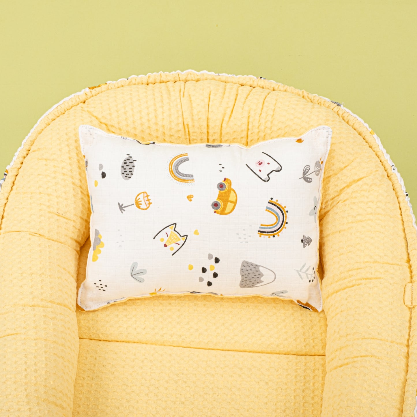 İndirimli Ürün - Çift Taraflı Babynest ve Yastık - Sarı Petek - Sarı Kedi
