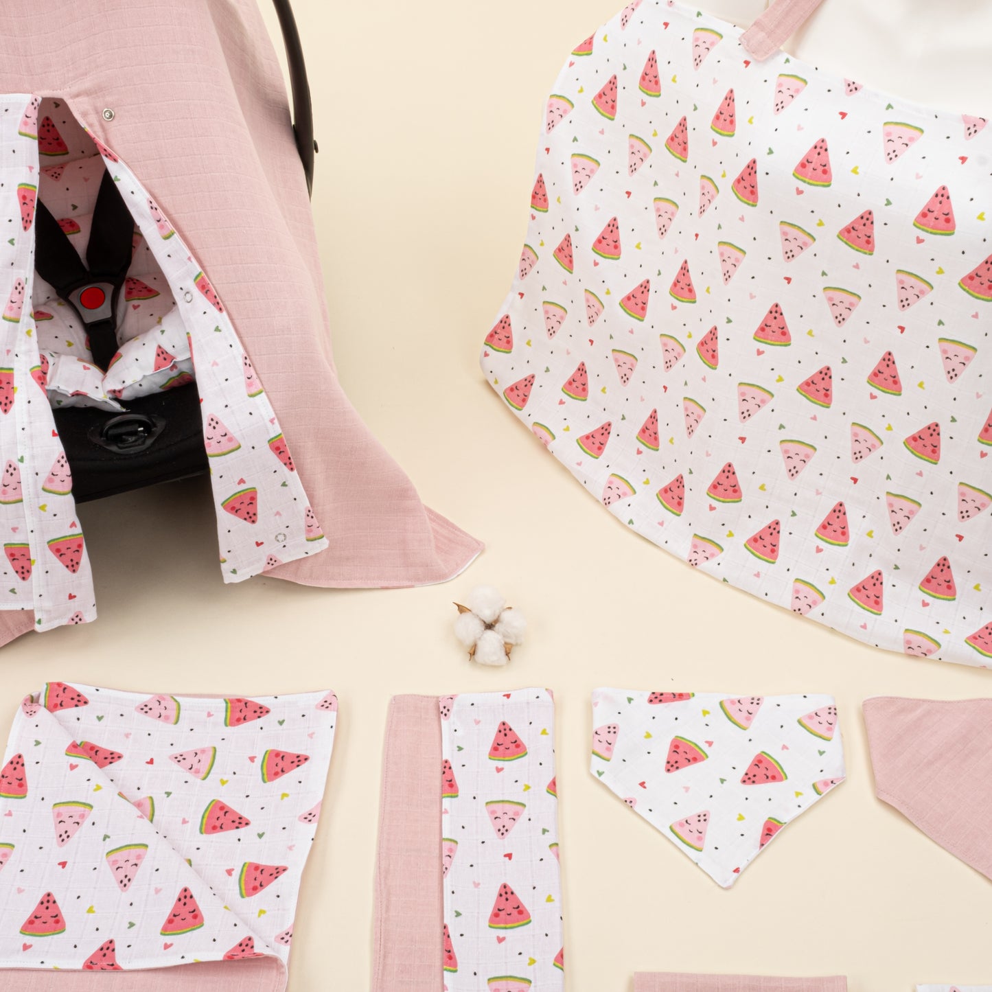 9 Parça Avantajlı Set - Çift Taraflı - Pudra Muslin - Karpuz