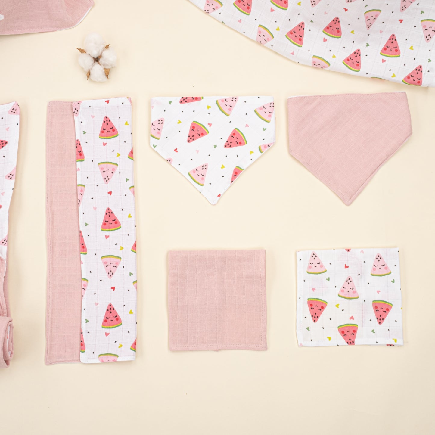 9 Parça Avantajlı Set - Çift Taraflı - Pudra Muslin - Karpuz