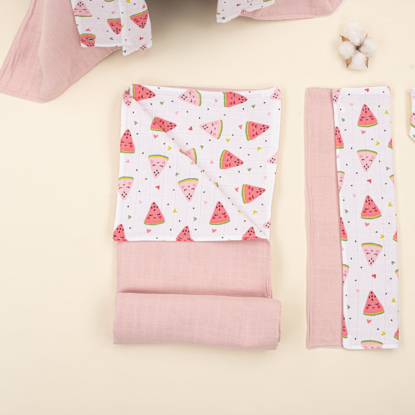 9 Parça Avantajlı Set - Çift Taraflı - Pudra Muslin - Karpuz