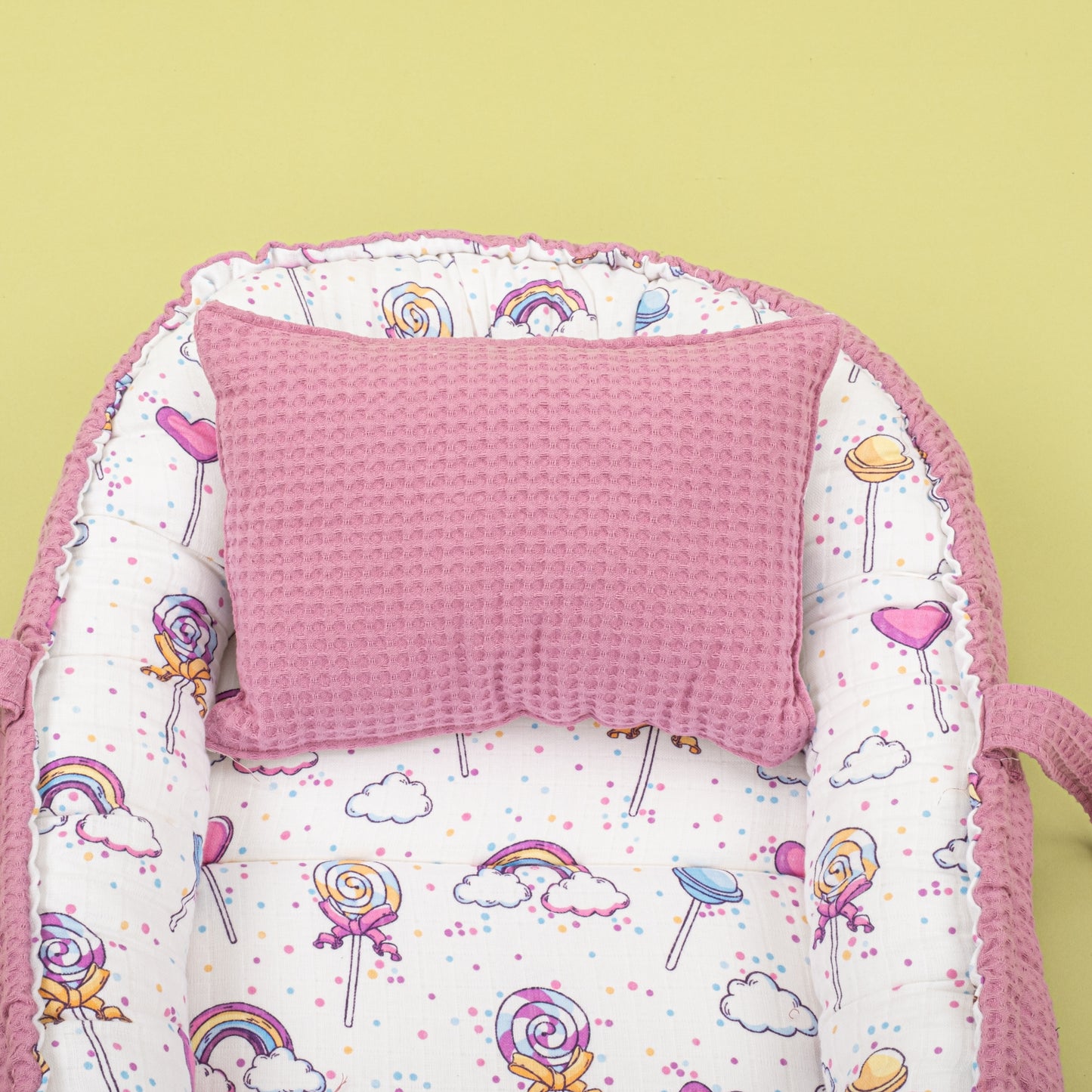 İndirimli Ürün - Çift Taraflı Babynest ve Yastık - Mürdüm Petek - Lolipop