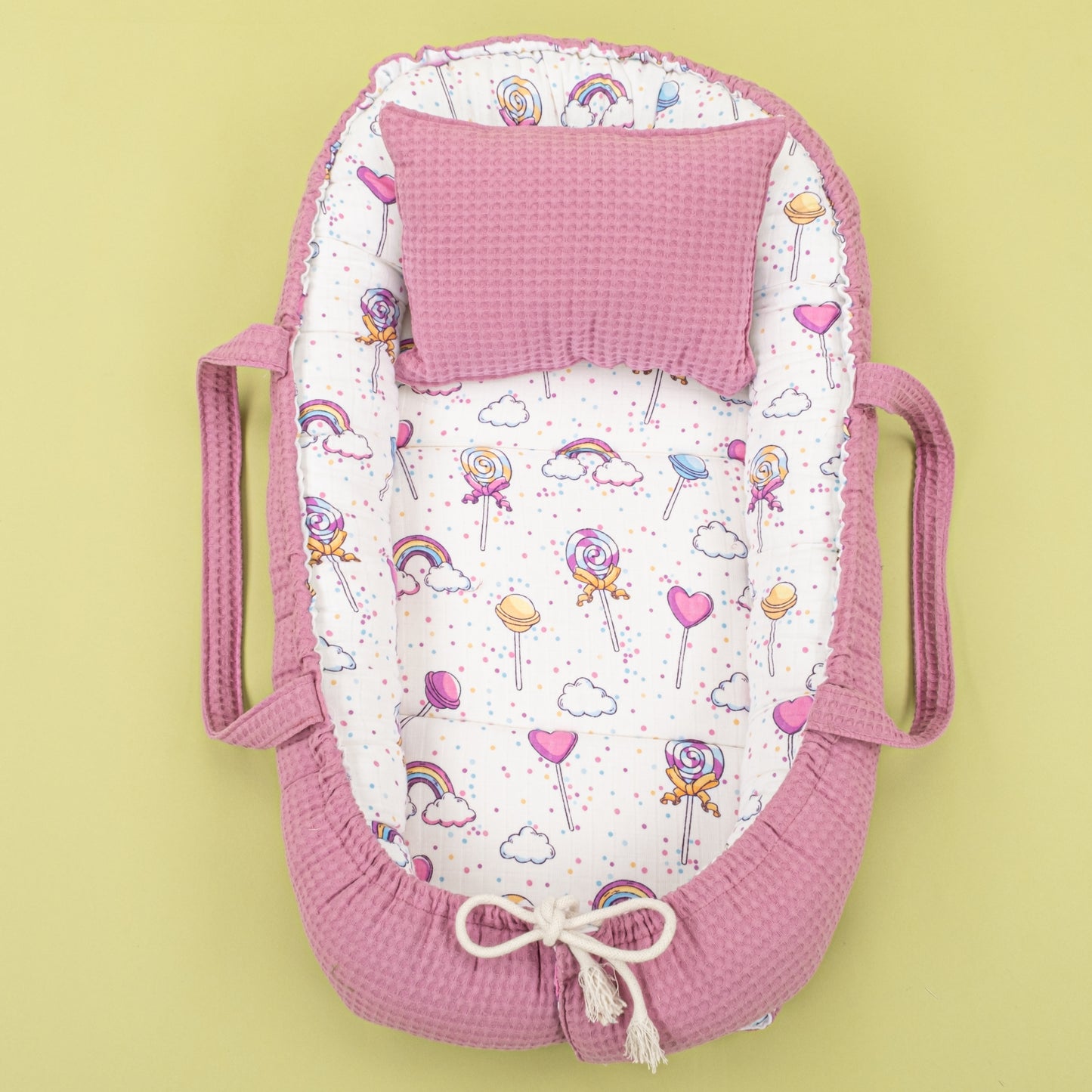 İndirimli Ürün - Çift Taraflı Babynest ve Yastık - Mürdüm Petek - Lolipop