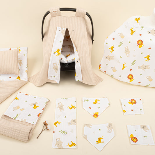 11 Parça Avantajlı Set - Çift Taraflı - Sütlü Kahve Örgü - Aslan