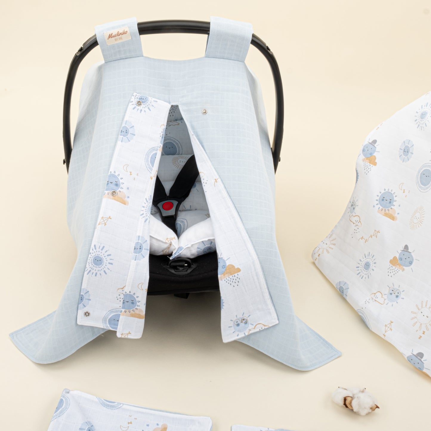 9 Parça Avantajlı Set - Çift Taraflı - Bebe Mavi Muslin - Mavi Güneş