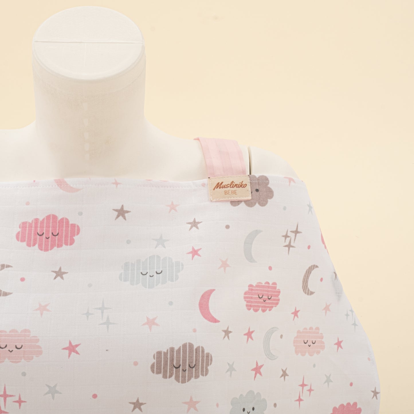 Çift Katlı Muslin Emzirme Önlüğü - Pembe Bulut