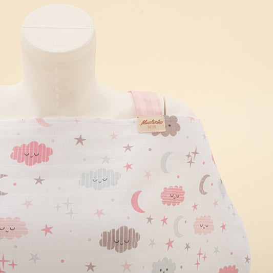 Çift Katlı Muslin Emzirme Önlüğü - Pembe Bulut