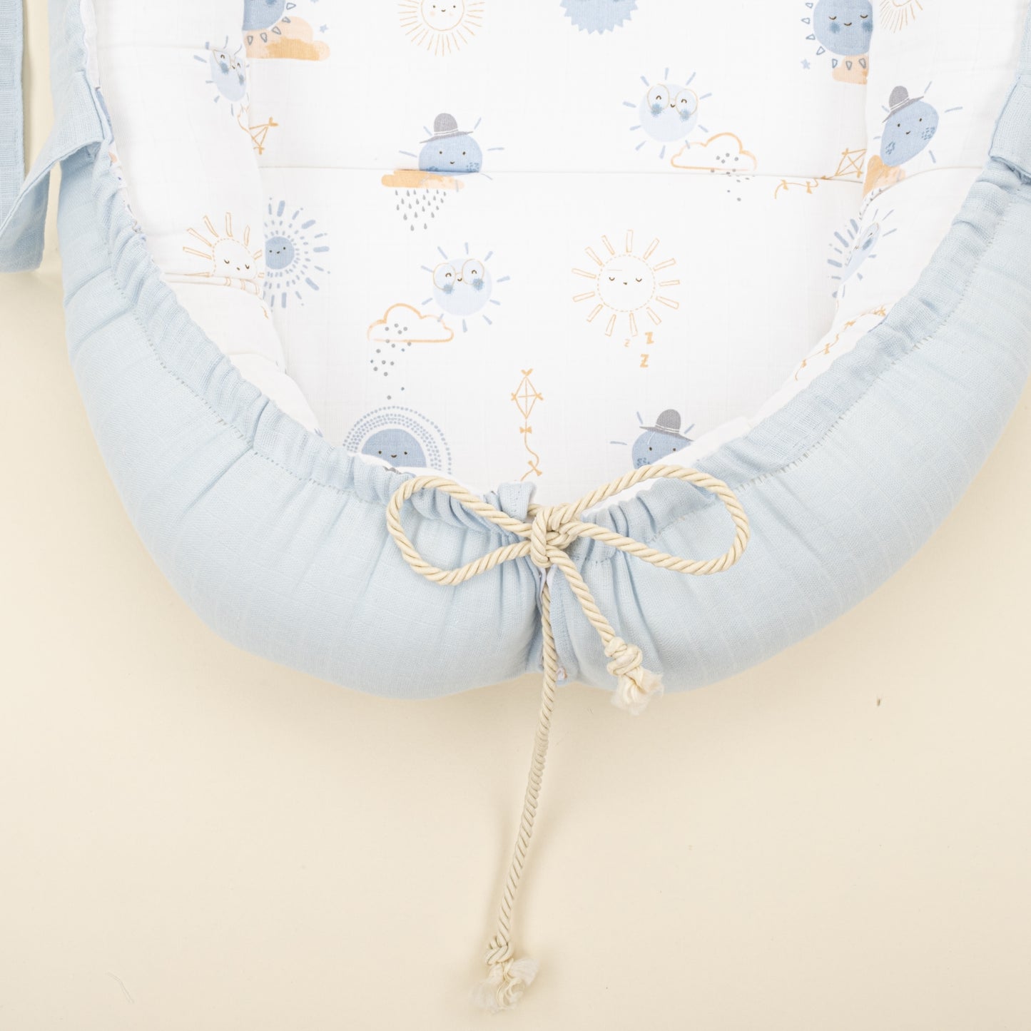 Babynest ve Yastık - Çift Taraflı - Bebe Mavi Muslin - Mavi Güneş
