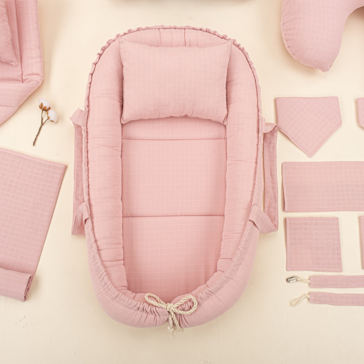 18 Parça Full Set - Tek Katlı - Pudra Muslin