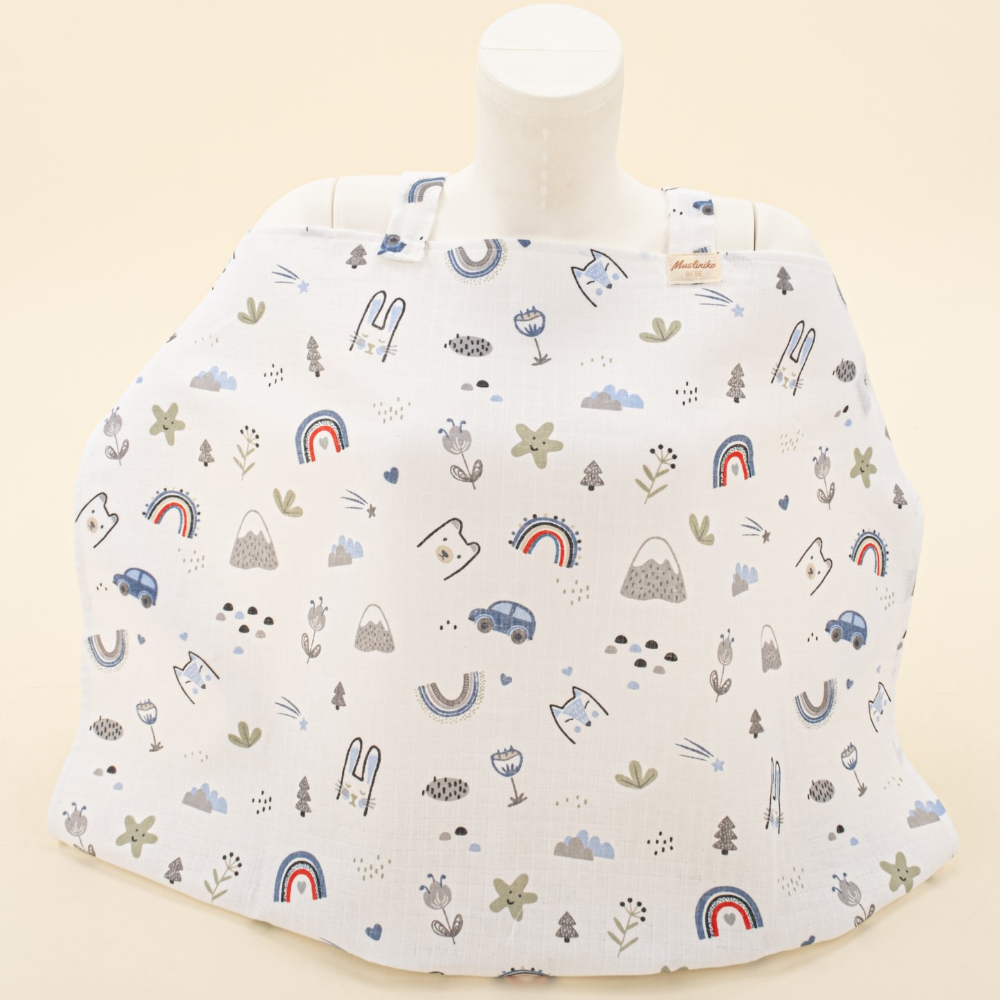 Çift Katlı Muslin Emzirme Önlüğü - Mavi Kedi