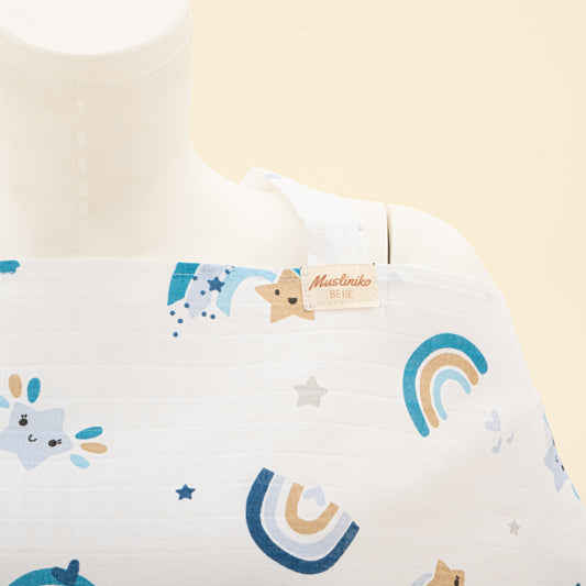 Çift Katlı Muslin Emzirme Önlüğü - Mavi Gökkuşağı