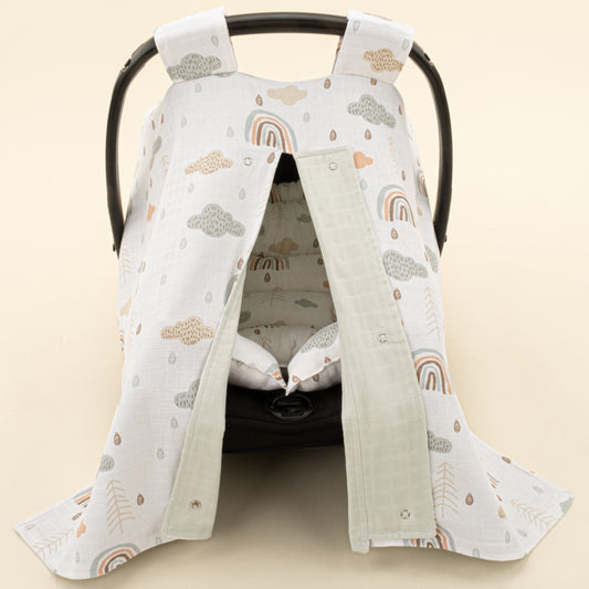 Puset Seti - Çift Taraflı - Açık Yeşil Muslin - Yeşil Gökkuşağı