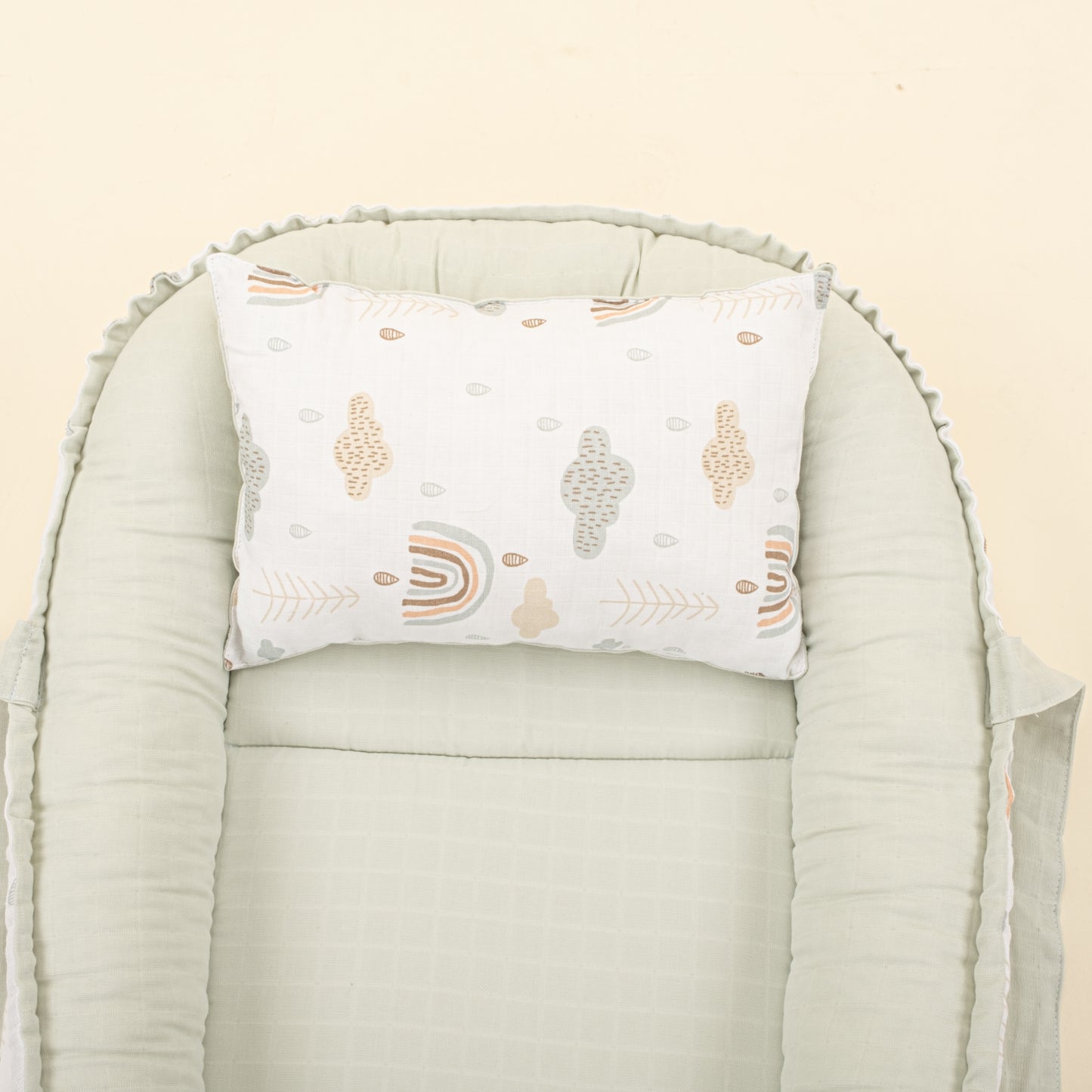 Babynest ve Yastık - Çift Taraflı - Açık Yeşil Muslin - Yeşil Gökkuşağı