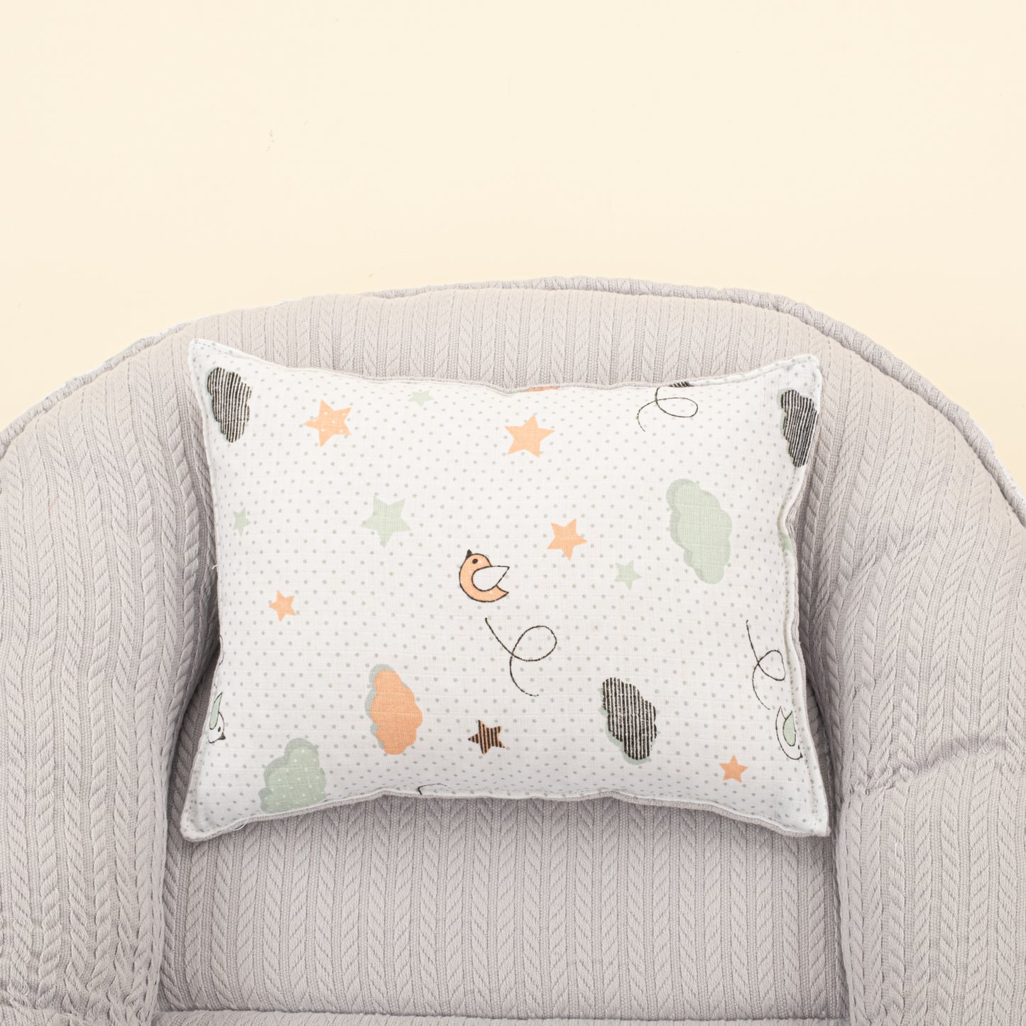 Babynest ve Yastık- Çift Taraflı - Açık Gri Örgü - Kuş