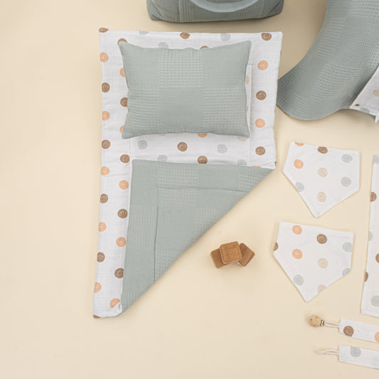 14 Parça Avantajlı Set - Çift Taraflı - Petrol Mavisi Waffle - Puantiye