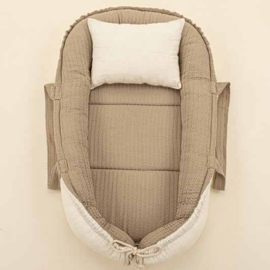 Babynest ve Yastık - Çift Taraflı - Taş Örgü - Krem Muslin